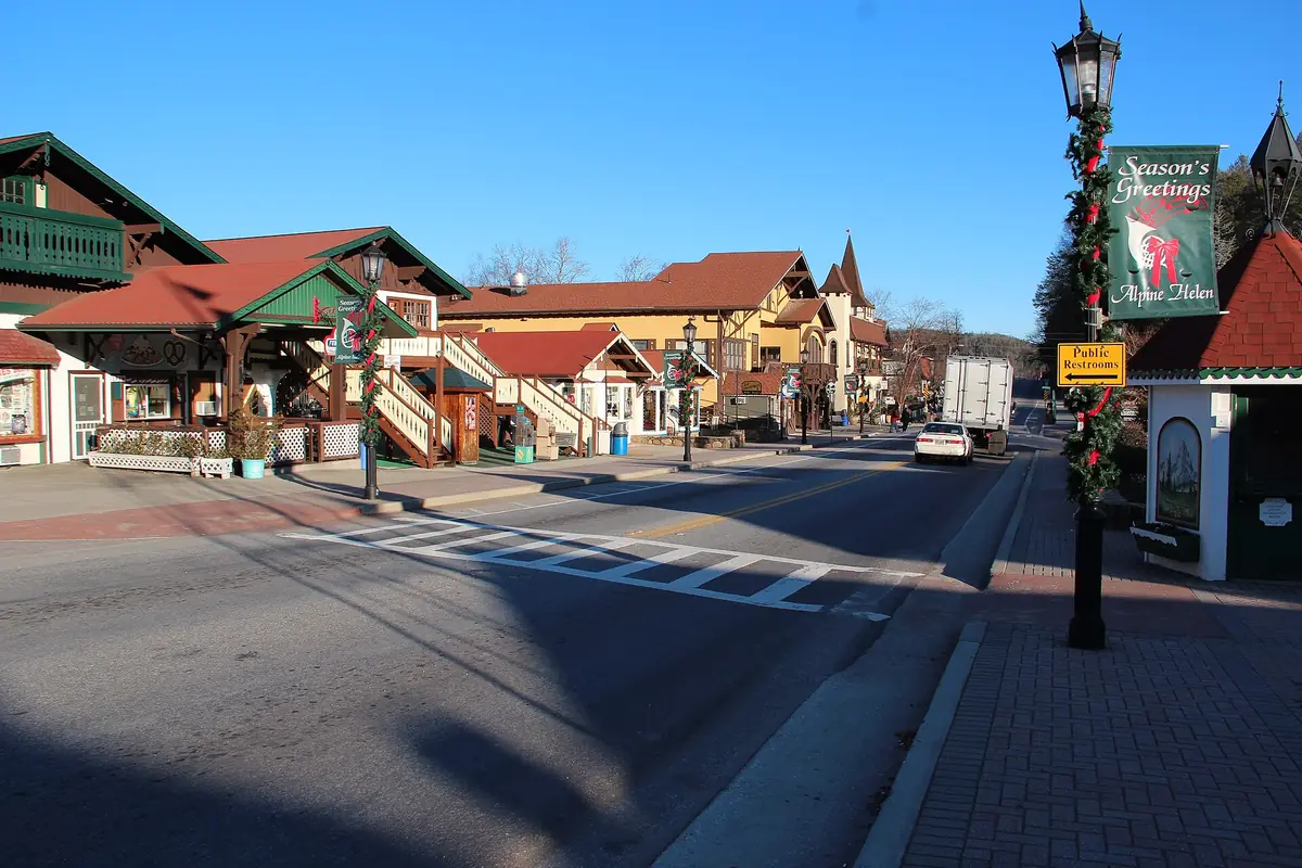Bavarian-style storefronts in downtown Helen, Georgia